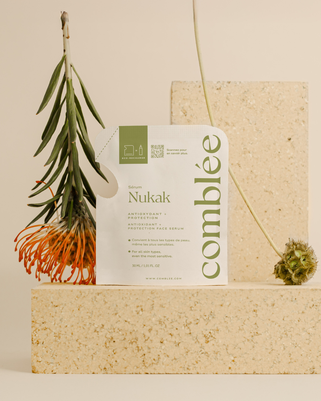 Recharge éco-responsable du sérum antioxydant Nukak pour peau sensible, pensée pour protéger la peau du stress oxydatif dans une routine visage minimaliste et une cosmétique rechargeable plus durable