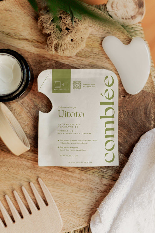 Recharge éco-responsable de la crème hydratante et réparatrice Uitoto pour peau sensible, déshydratée et réactive, pensée pour une routine visage minimaliste et une cosmétique rechargeable plus durable